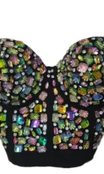 Punk Corset Rhinestone Diamond Tank Top Women Bra Stage Party Camis Sequin Shirt Woman Clothes y2k Blusa Crop Tops Ladies Shaper