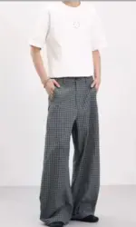 Vintage Pleated Check Trousers Men Women Relaxed-Fit, Versatile Casual Trousers with a Lazy Vibe Soft Comfortable