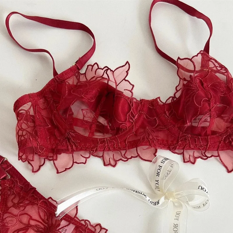 Sexy Lace Lightweight Bra Set Soft Underwire for Lift and Support Prevents Sagging Exquisite Embroidered Lingerie Two-Piece Set - Image 6