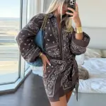 Fashion Paisley Floral Printed Oversized Shirts Square Scarf Skirt Wide Leg Long Pants Sets 2026 Summer Vacation Beach Outfits