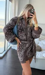 Fashion Paisley Floral Printed Oversized Shirts Square Scarf Skirt Wide Leg Long Pants Sets 2026 Summer Vacation Beach Outfits