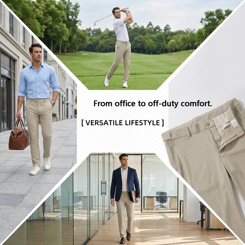MAGCOMSEN Men's Waterproof Golf Pants Stretch Elastic Waist Oil & Stain Resistant Casual Business Trousers with Zipper Pockets - Image 5