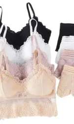 Women Lace Bra And Briefs Set Female Sexy Lingerie Set Lace Bralette Crop Top Backless Wireless Bra Top Low Rise Underwear Set
