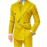 Yellow Men Suits 2 Pieces Set Fashion New Men's Casual Boutique Business Formal Wedding Groom Suit Coat Blazer Trousers 2024