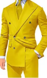 Yellow Men Suits 2 Pieces Set Fashion New Men's Casual Boutique Business Formal Wedding Groom Suit Coat Blazer Trousers 2024