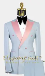 Men's stylish pink satin peaked collar double-breasted suit 3-piece suit (jacket, vest and trousers) custom groom banquet suit