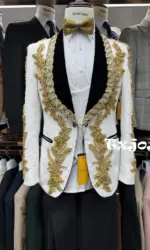 2026 New Jacquard Beaded Man Suit Set 3 Pieces Wedding Groom Sets Luxurious Shawl Lapel Men's Tuxedo Banquet Party Wear In Stock