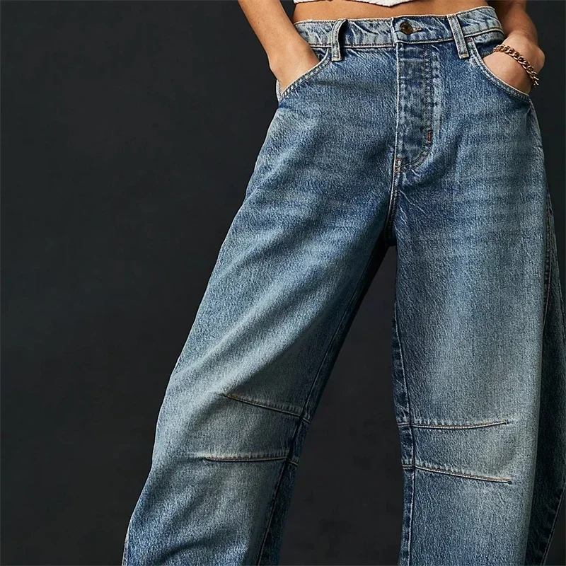 2024 Cropped Jeans for Women y2k Aesthetic Solid Casual Loose Low Waist Baggy Denim Trousers Wide-Leg Washed Jeans Tapered Pants - Image 2