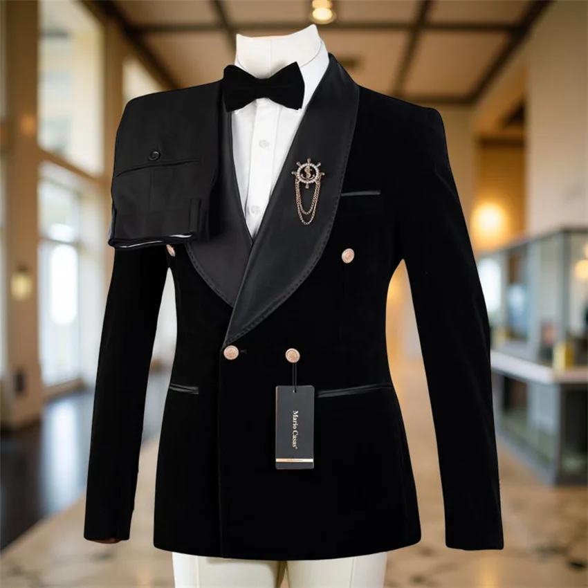 Velvet Formal Men Suits for Prom Wedding Double Breasted Groom Tuxedo 2 Pieces Celebrity Suit Jacket with Pants Custom Made - Image 5