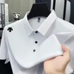 2026 Summer Seamless Ice Silk Short Sleeved T-shirt with Thin Collar, Casual Half Sleeved T-shirt, New Top, Polo Shirt for Men