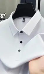 2026 Summer Seamless Ice Silk Short Sleeved T-shirt with Thin Collar, Casual Half Sleeved T-shirt, New Top, Polo Shirt for Men