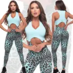 Yoga One-piece Suit Women Sports Jumpsuit Leopard Yoga Rompers Sexy Sportswear Women Sleeveles Workout Bodysuits Female
