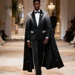 Luxury Diamond Men Suits 2 Pcs Sparkling Crystal Tuxedos with Cloak Wedding Party Outfit Customized Blazer Pants costumes homme