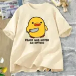 Peace Was Never An Option Cute Animal Tshirt Funny Goose Graphic T Shirts Summer Casual Short Sleeve Tops Women Clothing