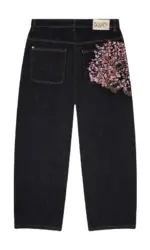 Y2K Harajuku jeans Goth vintage plum blossom embroidery pattern wide leg pants men women denim fabric American style street wear
