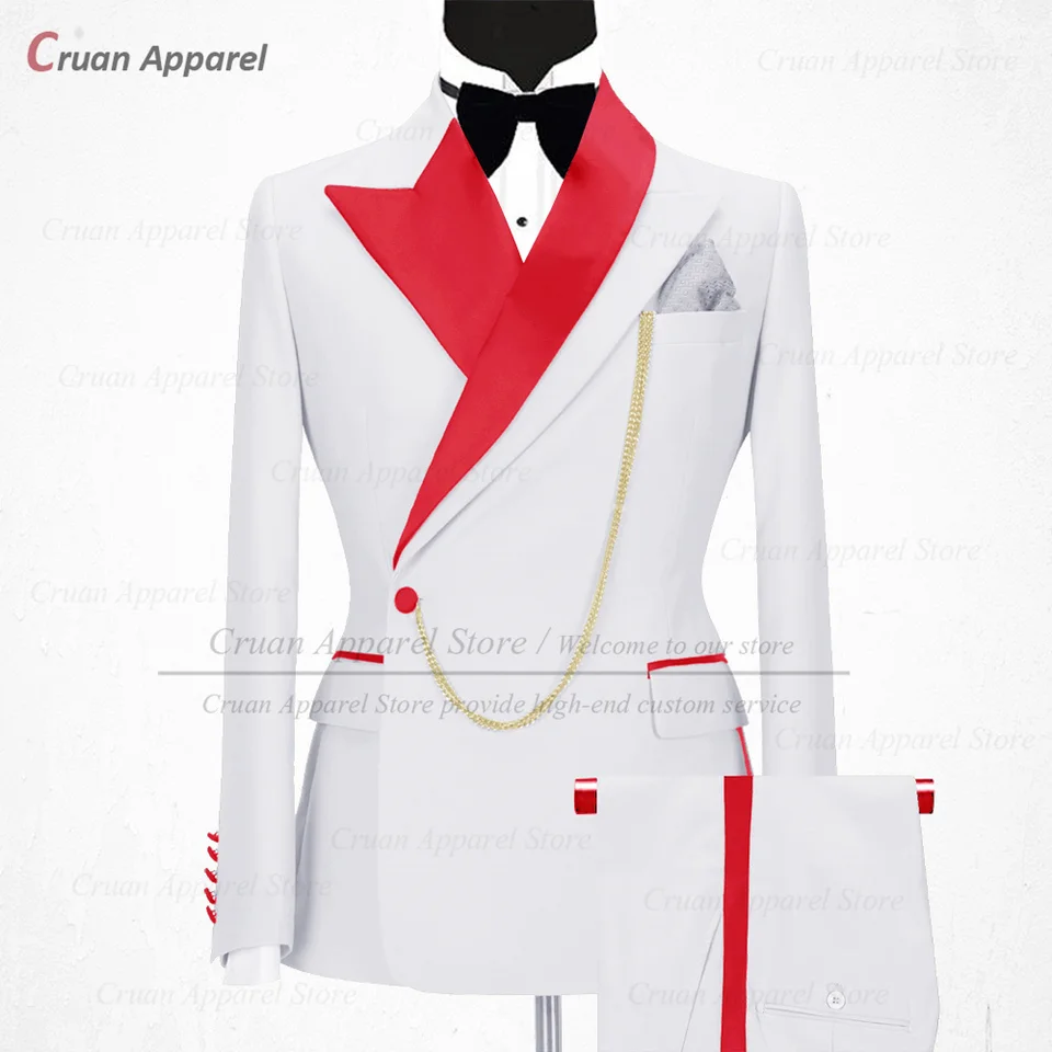 Newest Black Suits for Men Slim Fit Luxury Business Wedding Tuxedos Tailor-made Red Shiny Collar Jacket with Pants 2 Pieces Set - Image 2