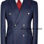 Classic Stripes Slim Men Suit  Prak Lapel  Customized 2 Pieces Sets Groom Party Tuxedos Formal Male Blazes Business ropa hombre