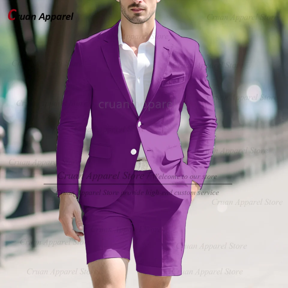 Fashion Men Solid Suit Set with Shorts Tailor-made Classic Blazer Short Pants 2 Pieces Summer Slim Fit Groom Wedding Prom Tuxedo - Image 4