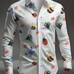 New men's 3D butterfly printed long sleeved shirt, casual and fashionable street men's shirt, lapel top