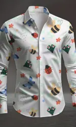 New men's 3D butterfly printed long sleeved shirt, casual and fashionable street men's shirt, lapel top