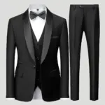 Men's Black 3pcs Suit Set with Shawl Lapel | Classic Fit Tuxedo Jacket, Vest & Dress Pants | for Wedding, Prom, Formal Events