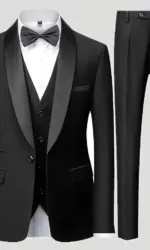 Men's Black 3pcs Suit Set with Shawl Lapel | Classic Fit Tuxedo Jacket, Vest & Dress Pants | for Wedding, Prom, Formal Events