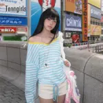 Tonngirls  Japanese Y2k Blue Striped T-shirt Women V-neck Long Sleeve T Shirt Vintage Off Shoulder Loose Tee Tops 2000s Korean