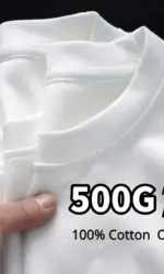 Black White GSM 500g Heavy-duty Pure Cotton T-shirt Thickened Threaded Round Neck Short Sleeves Three Needle Half Sleeve Tees
