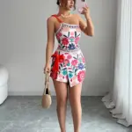 Floral Print One-Piece Swimsuit With Wrap Skirt Cover Up