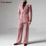 Pink Velvet Suit For Men Wedding Prom Groomsman Fashion Double Breasted Blazer Pants 2 Pieces Tailor-made Slim Fit Male Tuxedos