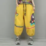 Youthful Fashion Pant Women 2026 Summer Color-Block Printed Loose Cropped Wide-Leg Pant LX5476