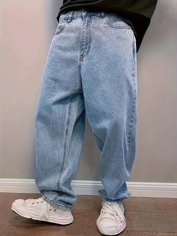 Casual Oversize Baggy Jeans Mens Spring Autumn Straight Loose Light Blue Denim Trousers Streetwear Fashion Wide Leg Pants Y2k - Image 3