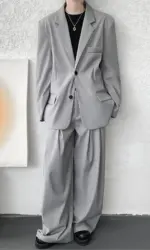 Casual suit set Men terno masculino de luxo Loose fitting 2 piece suit Shoulder pads Trend Streetwear 2025 NEW jacker Pants