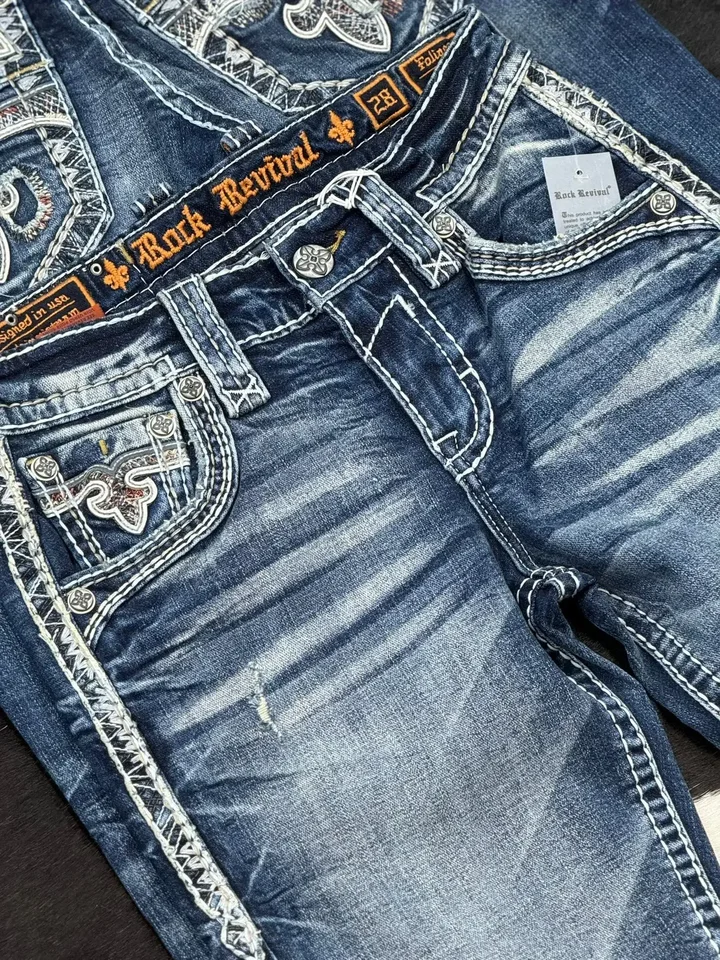 Y2K New Gothic Revival Mens Jeans Foliage Bootcut Women Blue Denim Embroidery Pocket Hip Hop Harajuku Wide Pants Streetwear - Image 5