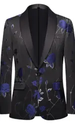 Blue Jacquard Suit Men's Business Banquet Dress Single Button Jacket , Fashion Mens Wedding Dance Party Blazers