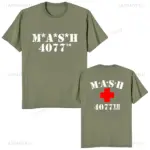 Mash Distressed Logo T Shirt Mens 4077 Licensed Classic TV Show Militarryy Green2026 High quality Brand Casual