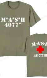 Mash Distressed Logo T Shirt Mens 4077 Licensed Classic TV Show Militarryy Green2026 High quality Brand Casual