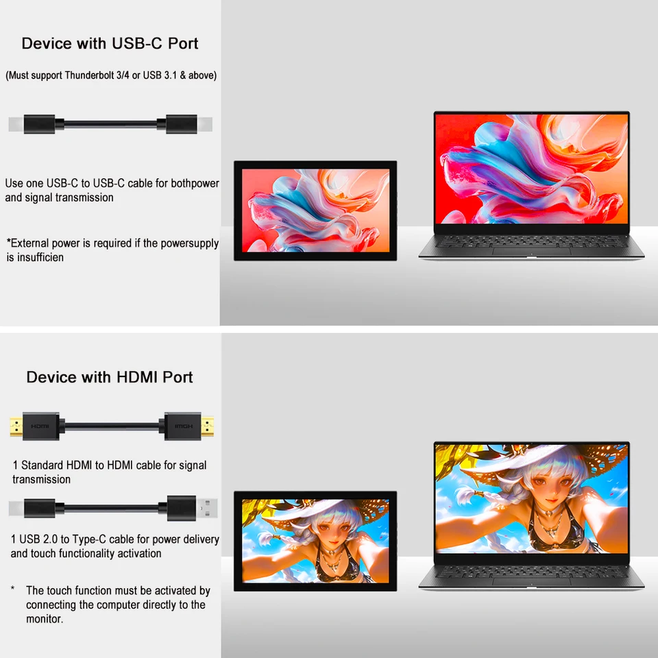 7″ Touch Portable Monitor 1280X800 USB-C IPS 5-point Capacitive Touch screen LCD display for Raspberry Windows Gaming Monitor - Image 3
