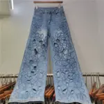 Hollow Flower Embroidered Jeans Women's Wide Leg Pants 2026 Spring/Summer New French Elegant Style Fashion