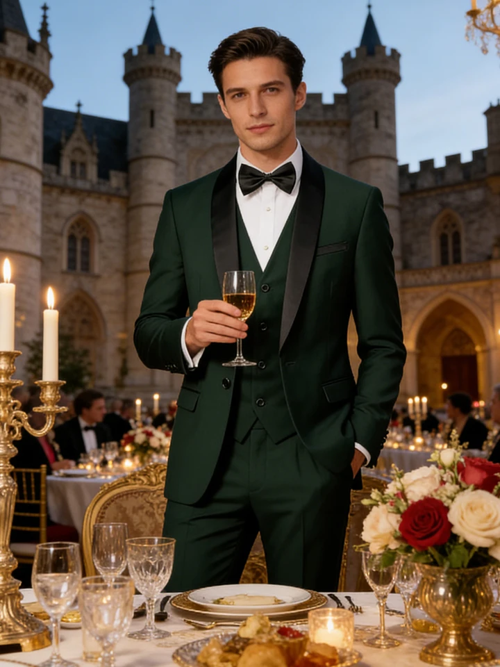 Men's 3 Piece Tuxedo Suit Set One Button Satin Shawl Lapel Slim Fit Blazer Vest Pants For Formal Business Wedding Groom - Image 3