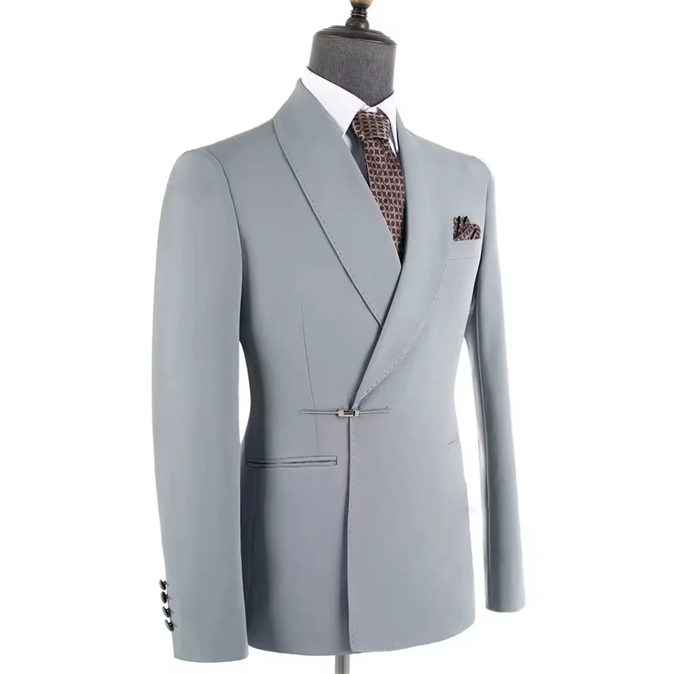 Fashion Coral Men Suits New High Quality Elegant Metal Side Release Buckle 2 Pieces Set Wedding Party Dinner (Blazer+Pants) - Image 3