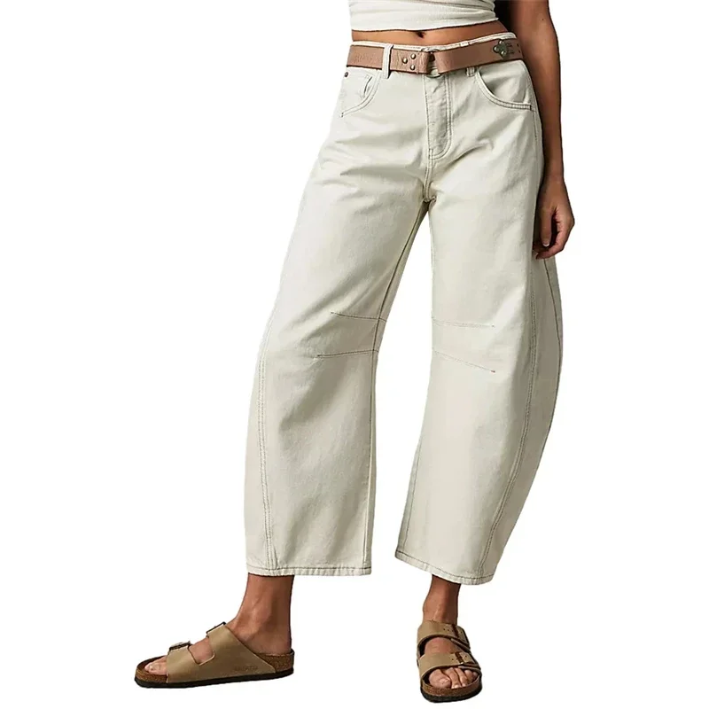 2024 Cropped Jeans for Women y2k Aesthetic Solid Casual Loose Low Waist Baggy Denim Trousers Wide-Leg Washed Jeans Tapered Pants - Image 4