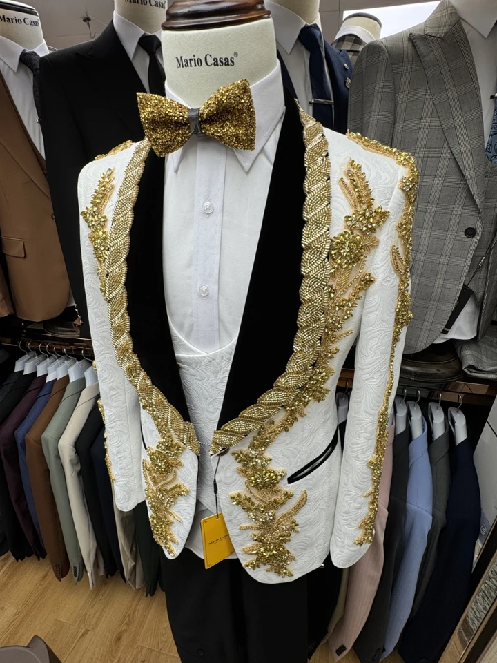 2026 New Jacquard Beaded Man Suit Set 3 Pieces Wedding Groom Sets Luxurious Shawl Lapel Men's Tuxedo Banquet Party Wear In Stock - Image 2