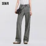 Semir Jeans Women Heightening Pure Cotton Long Trousers Autumn 2024 New Flesh-hiding Wide-leg Trousers