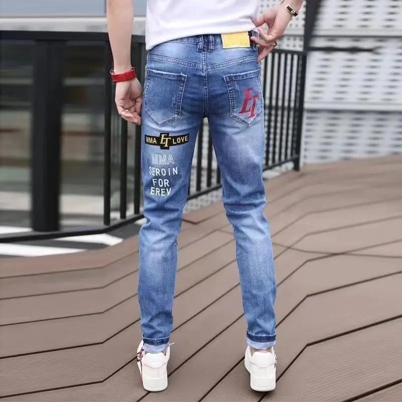 New Jeans Slim Streetwear 90s Hip Hop Skinny Graphic Designer Clothes Original Cowboy Casual Stretch Embroidery Trousers for Men - Image 3