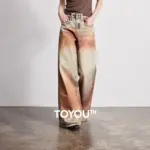 TOYOUTH Women Jeans 2026 Spring New Wilderness Wasteland Style Mid Low Waist Loose Printed Wide Leg Pants