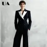 Slim Fitting Mens Double Breasted Suit Set 2-Piece Suit Jacket Pants White Peak Laple Wide Trousers Prom Suit Attire Customized