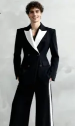 Slim Fitting Mens Double Breasted Suit Set 2-Piece Suit Jacket Pants White Peak Laple Wide Trousers Prom Suit Attire Customized