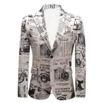 New MenUnique and Personalized Newspaper Printed Suit Single Button Jacket Fashion Male Dance Party Bar DJ Casual Blazer
