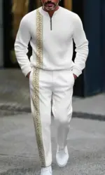 2-piece set, European and American men's fashionable sports long-sleeved top and long pants set